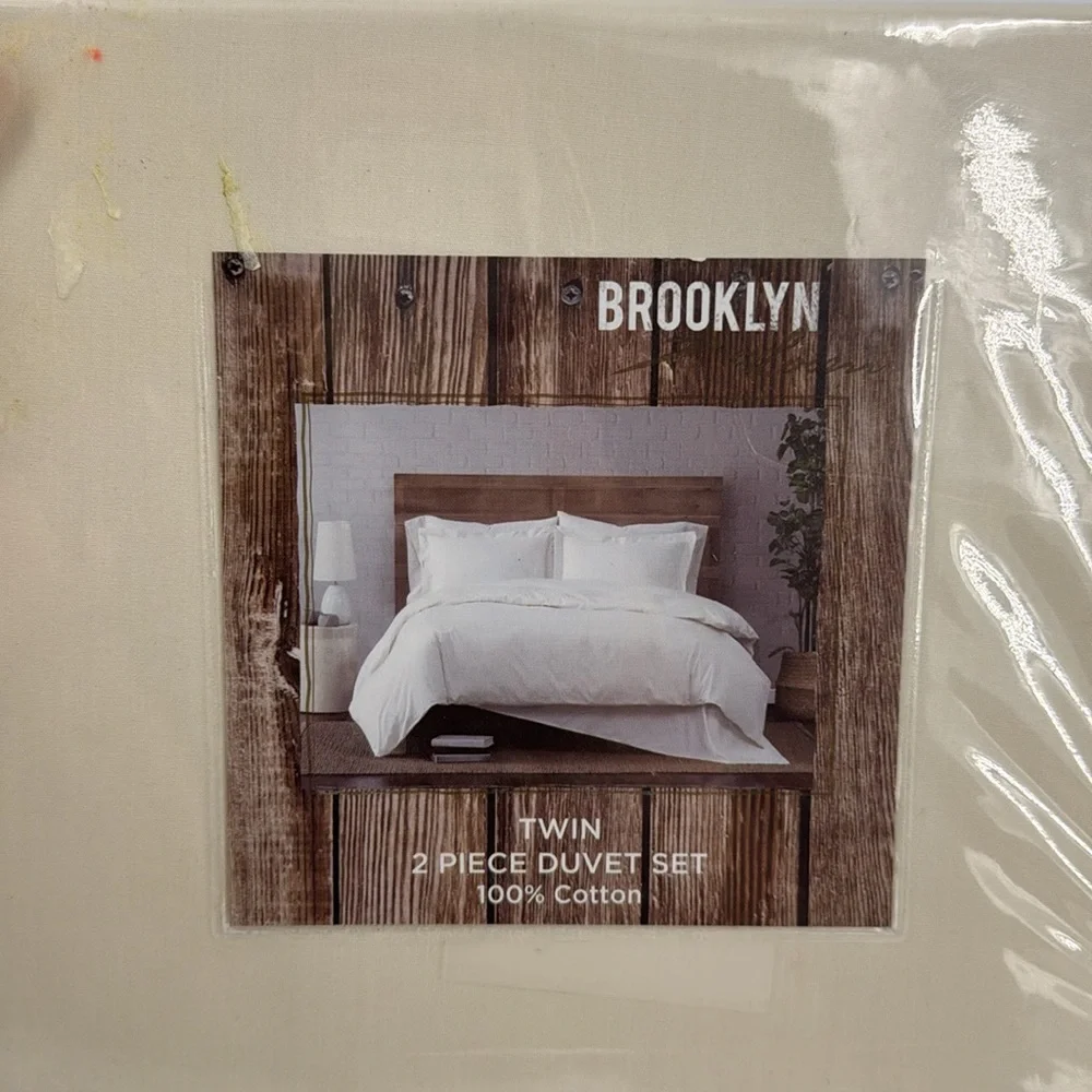 Brooklyn Loom Cream Twin 2 Piece Duvet Cover Set 100% Cotton NEW